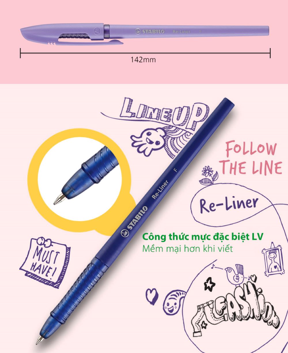Bút bi STABILO Re-Liner BP868F 0.7mm (Xanh, Đen, Đỏ, Hồng, Tím)