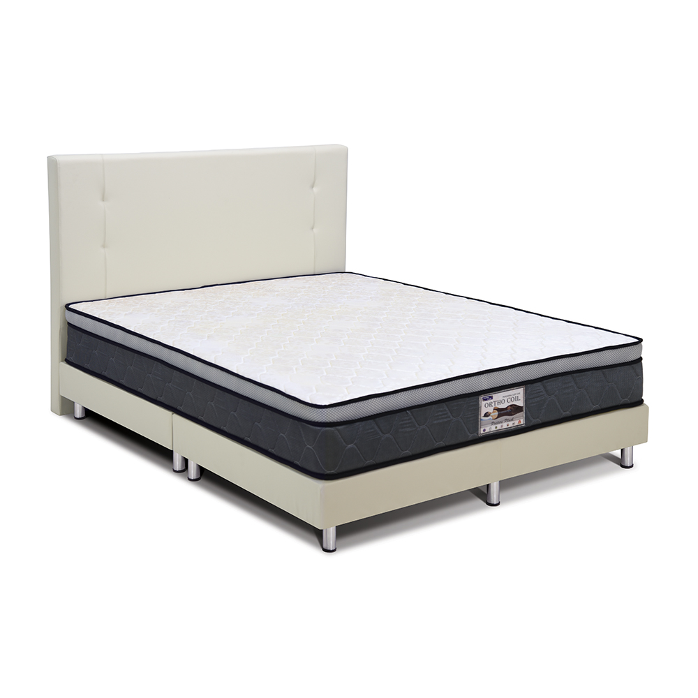 LIVING MALL Zooey Leather Bed Frame with Mattress in Beige, Black, and
