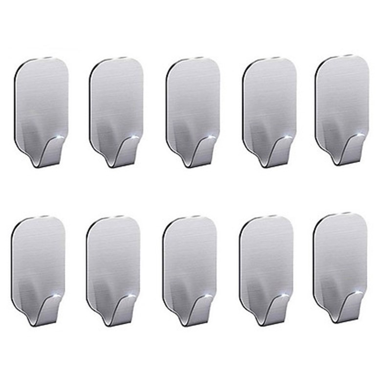 COMBO 10 Móc treo đồ dán tường inox siêu dính, Móc treo chìa khóa, mũ nón túi xách đa năng kèm miếng dán