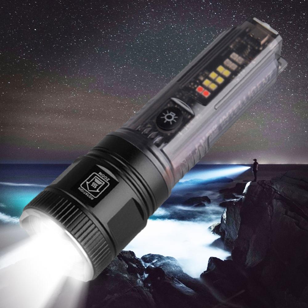 1800mAh Mini LED Flashlight Type-C Solar Rechargeable 200LM Multifunctional Torch Camping Lantern Floodlight