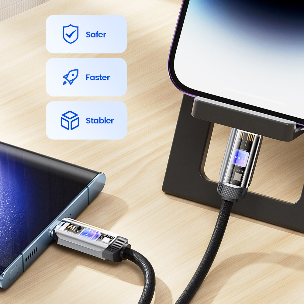 Toocki 100W 2 in 1 Super Charging Cable USB Type C Fast Charger Type C To 1OS Cable Data Cable