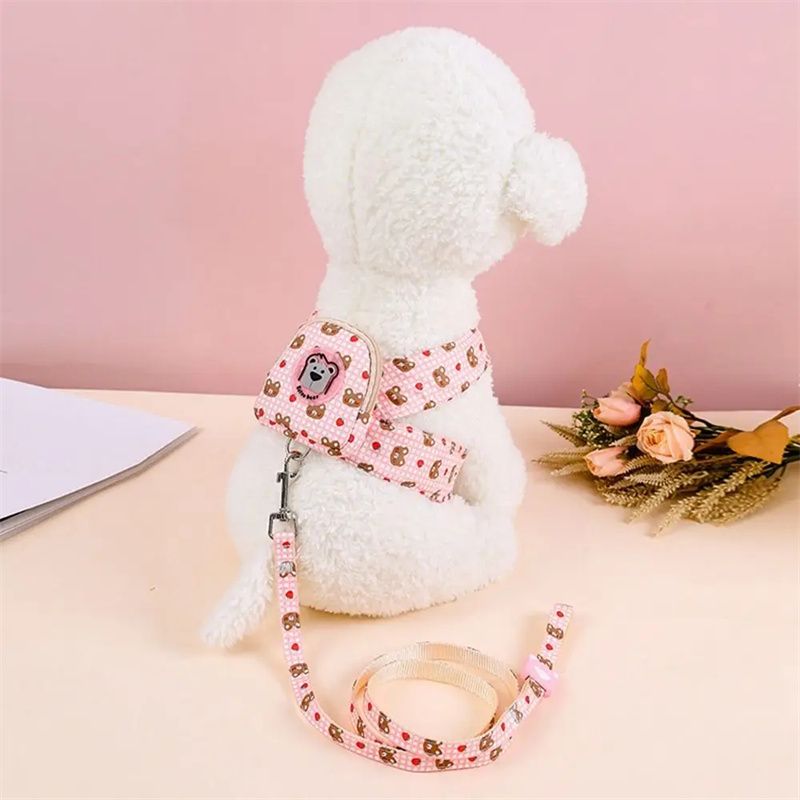 Stylish Adjustable Pet Leash Dog Harness Leash Mesh Breathable Collar Leash Strap Complete Set Pet Leash Belt Traction Rope Dog Collar Traction Rope Pet Harness Dog Breast Strap Dog Vest