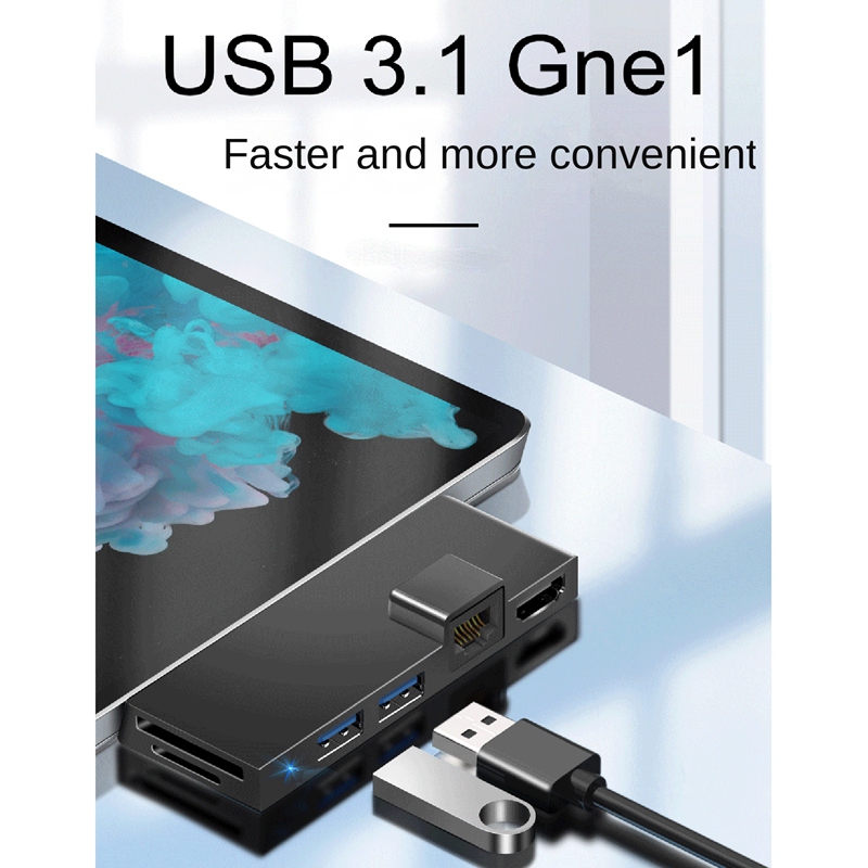 For Surface Pro 4 5 6 Docking Station Hub with 4K -Compatible TF Card Reader Gigabit Ethernet 2 USB 3.1 Gen 1 Port