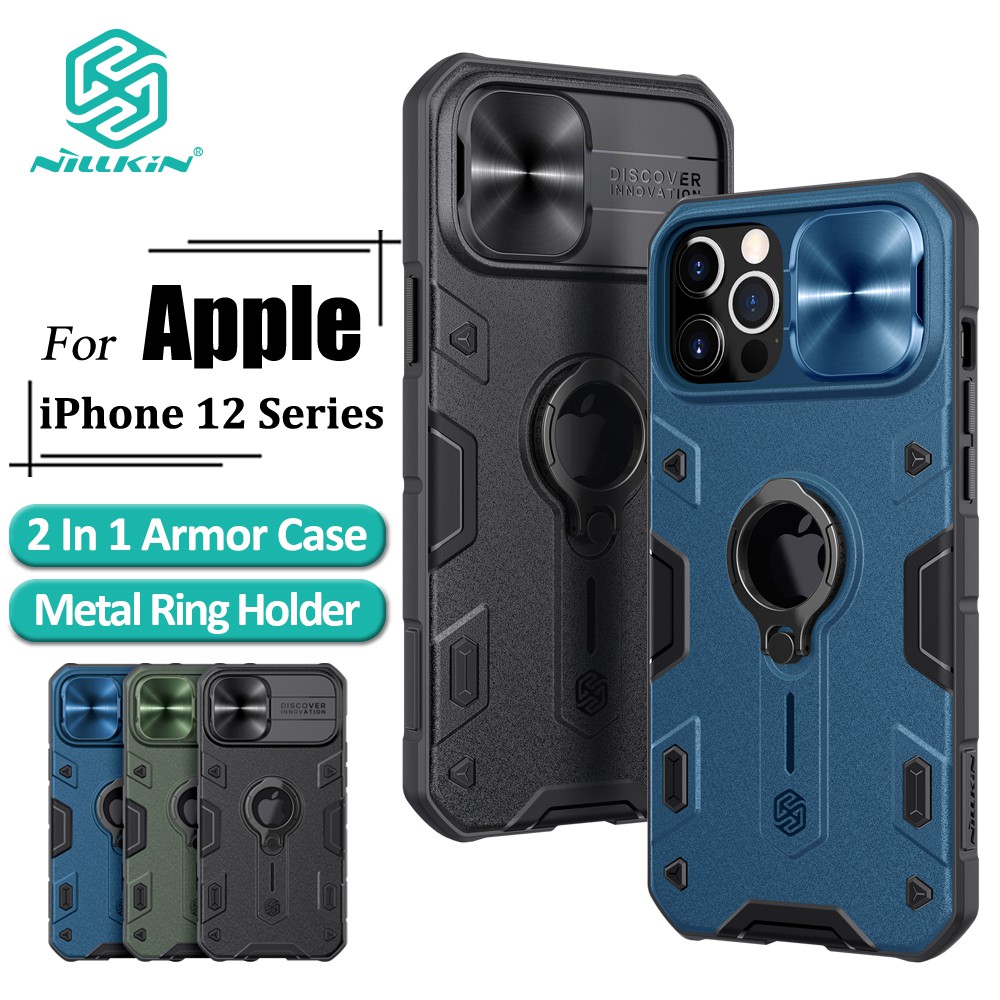 Ốp điện thoại nillkin camshield armor cho iphone 12 / 12 pro / 12 pro max có miếng trượt bảo vệ camera + nhẫn đỡ