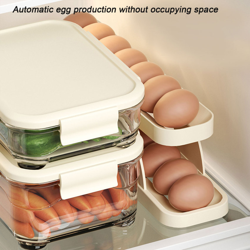 Automatic Rolling Egg Holder Rack Fridge Egg Storage Box Egg Container Kitchen Refrigerator Egg Dispenser Fridge Organizer