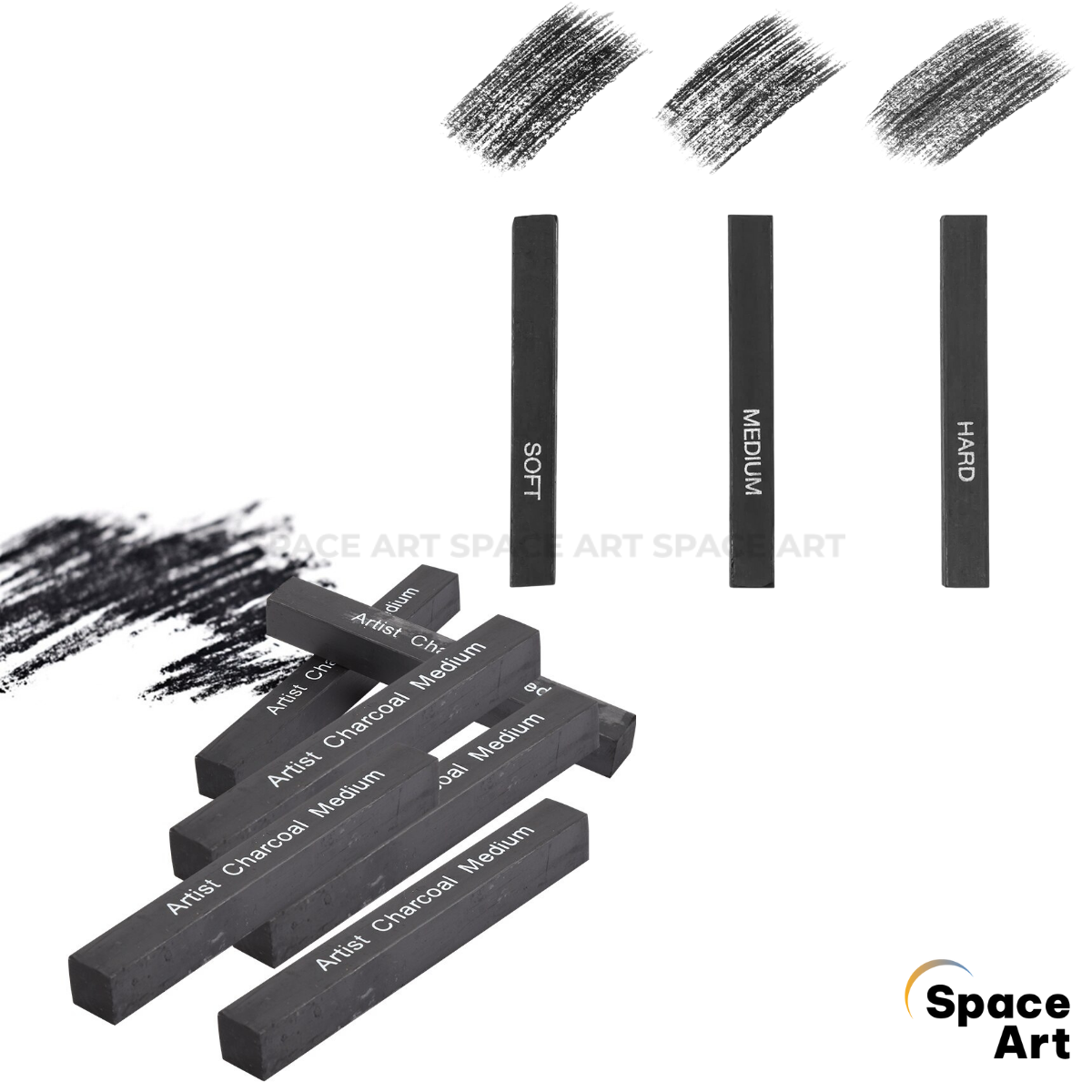 [Space Art Store] Than vuông, Than thỏi, củi Compressed Charcoal Artist 6 thanh (Soft, medium, hard)