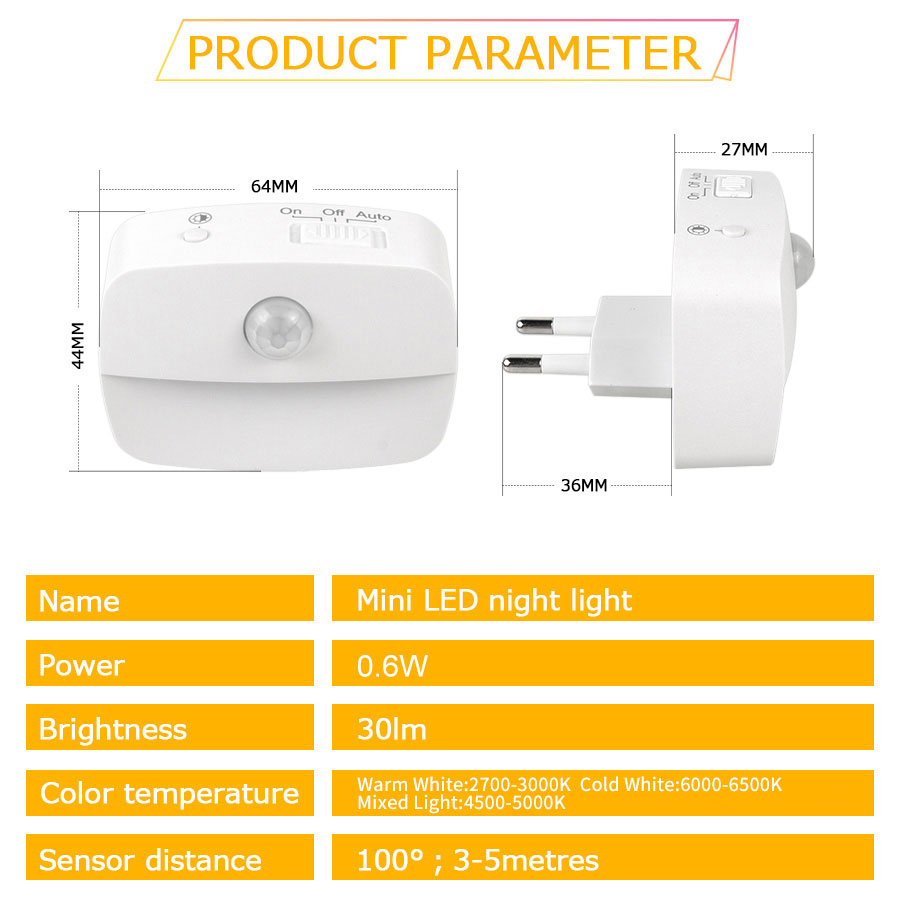 【Trusted】 LED Night Light EU Plug In Smart Motion Sensor Light 220V ...