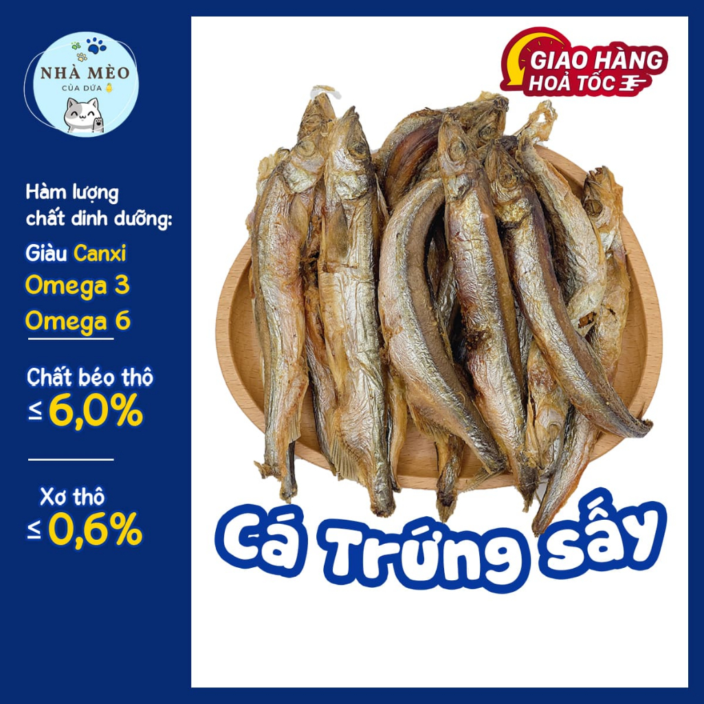 Cá sấy cho chó mèo, giảm rụng lông chó mèo, thức ăn cho chó mèo Cá trứng sấy đông khô bổ sung Canxi cho chó mèo