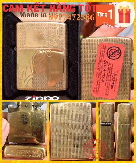 Bật Lửa Zippo Armor Vỏ dầy khắc chìm mẫu Zippo và ngọn lửa - Ruột Vàng