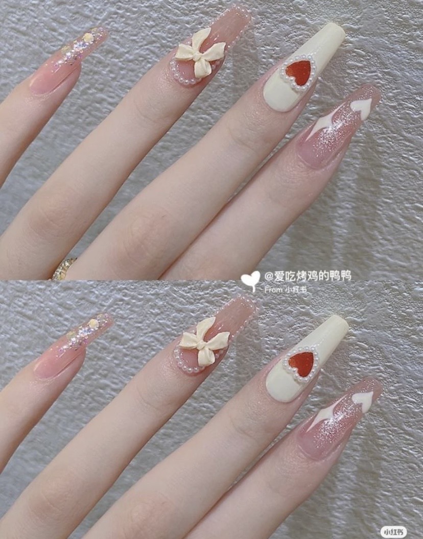 Chram nơ mix màu, đính móng siêu đẹp - Nail 937