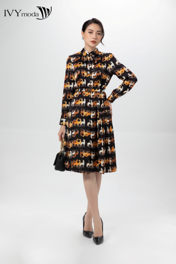 Đầm sơ mi phối (không kèm đai) IVY moda MS 48B9090