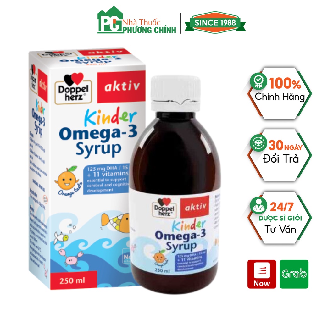 Omega 3 cho bé doppelherz kinder omega 3 syrup - giúp phát triển trí não & tăng cường thị lực cho trẻ