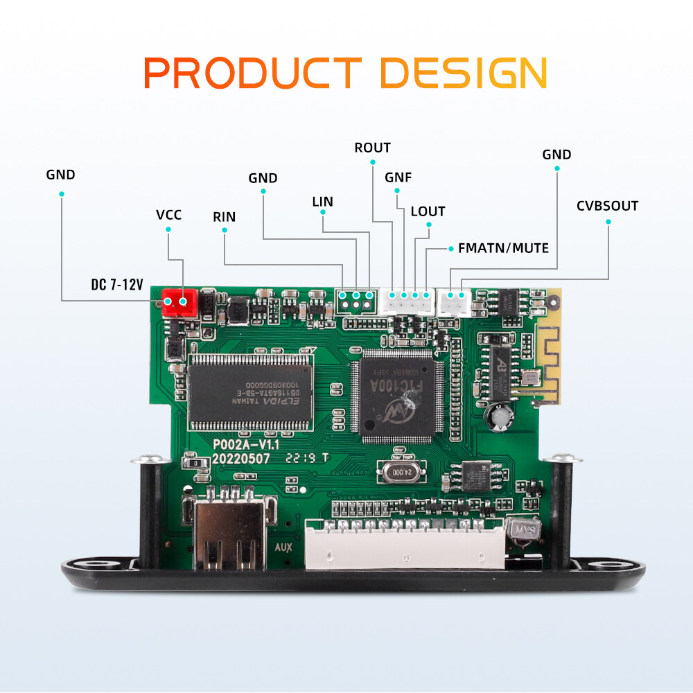 Bo Mạch Giải Mã MP5 Bluetooth 5.0 5V 12V USB Không Dây U Đĩa TF MP3 WAV AUX FM Radio Mô-đun Giải Mã Âm Thanh Có Điều Khiển Từ Xa