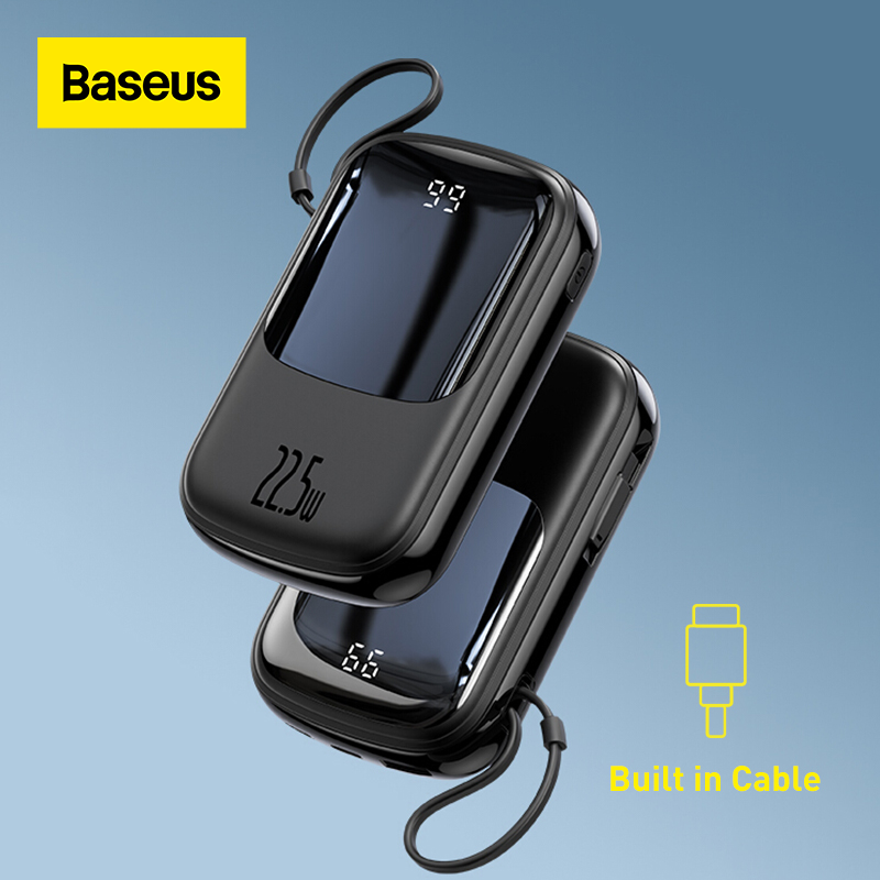 Baseus 22.5W Power Bank 20000mAh PD sạc nhanh Powerbank 10000mAh được tích hợp cáp Bộ sạc di động Bộ pin bên ngoài cho điện thoại