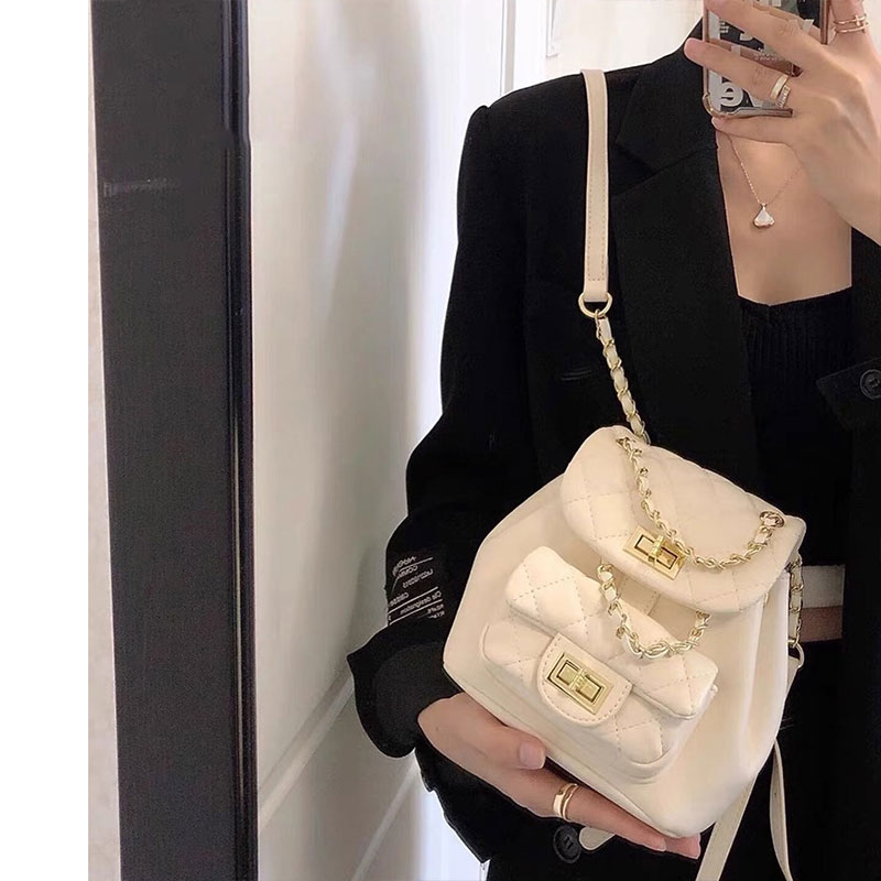C&K Versatile Backpack Bag Women's Fashion Textured Chain Travel Multi-Purpose Small Backpack Student School Bag