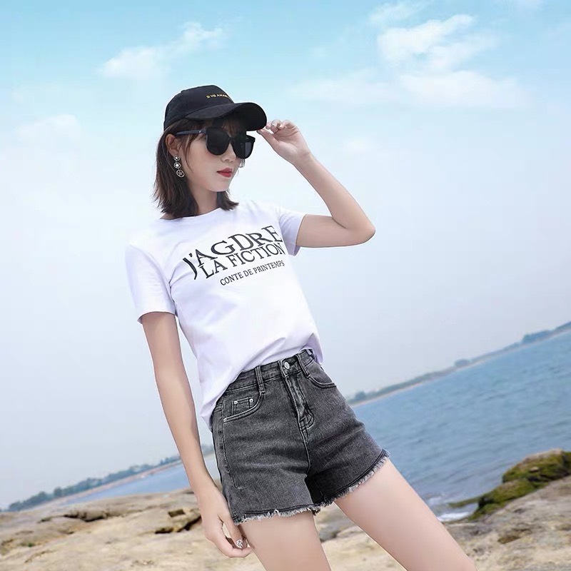 Quần short jean nữ  lưng cao , co giãn