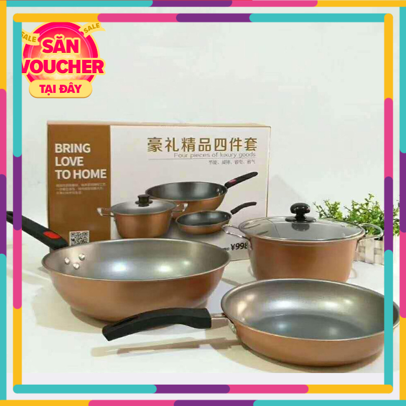 Combo bộ 3 nồi chảo longziwei 1 nồi 2 chảo - chảo chiên chống dính - bộ chảo thiết kế đa dạng, chất liệu cao cấp bền bỉ, lòng nồi chống ăn mòn