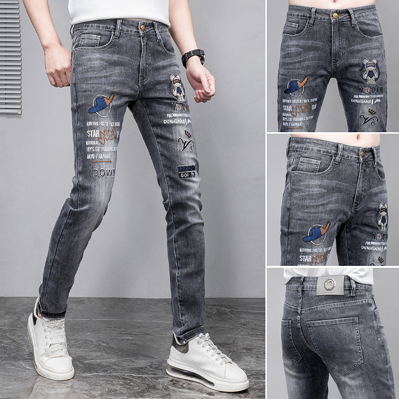 Men's embroidered jeans, printed jeans
