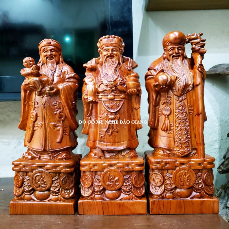 Bộ tượng tam đa gỗ hương cao 30cm