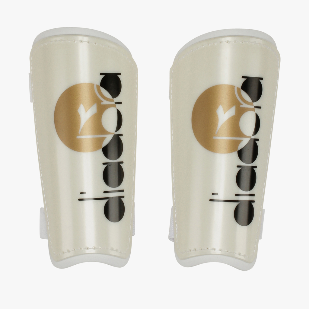 Diadora Shin Guards PT CLUBE (Pearl White with Black & Gold Logo