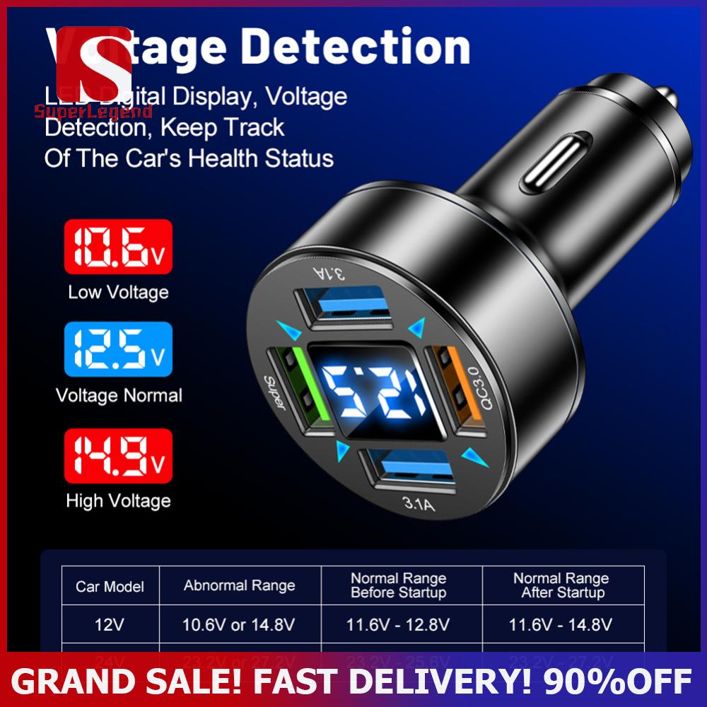 66W 4 Ports USB Car Charger Fast Charging PD Quick Charge 3.0 USB