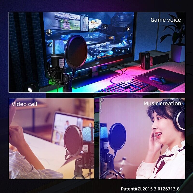 Condenser Professional Microphone Mic For PC Laptop Computer Gaming USB Wired Streaming Podcast Studio Mike Kit Gamer Essory