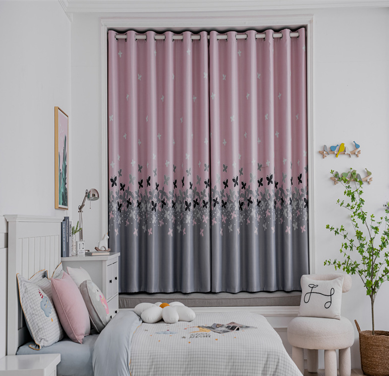 Rèm khoen lỗ, khoen ri đô, rèm dán tường mẫu cánh bướm hồng chống nắng decor trang trí nhà cửa, nhiều size
