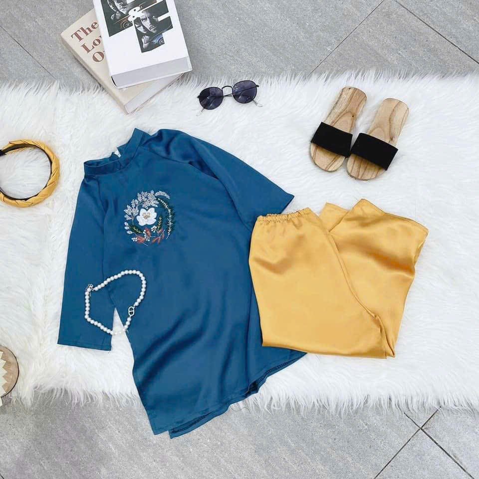 Set Áo dài Bé Gái Thêu Hoa Lan Khuê