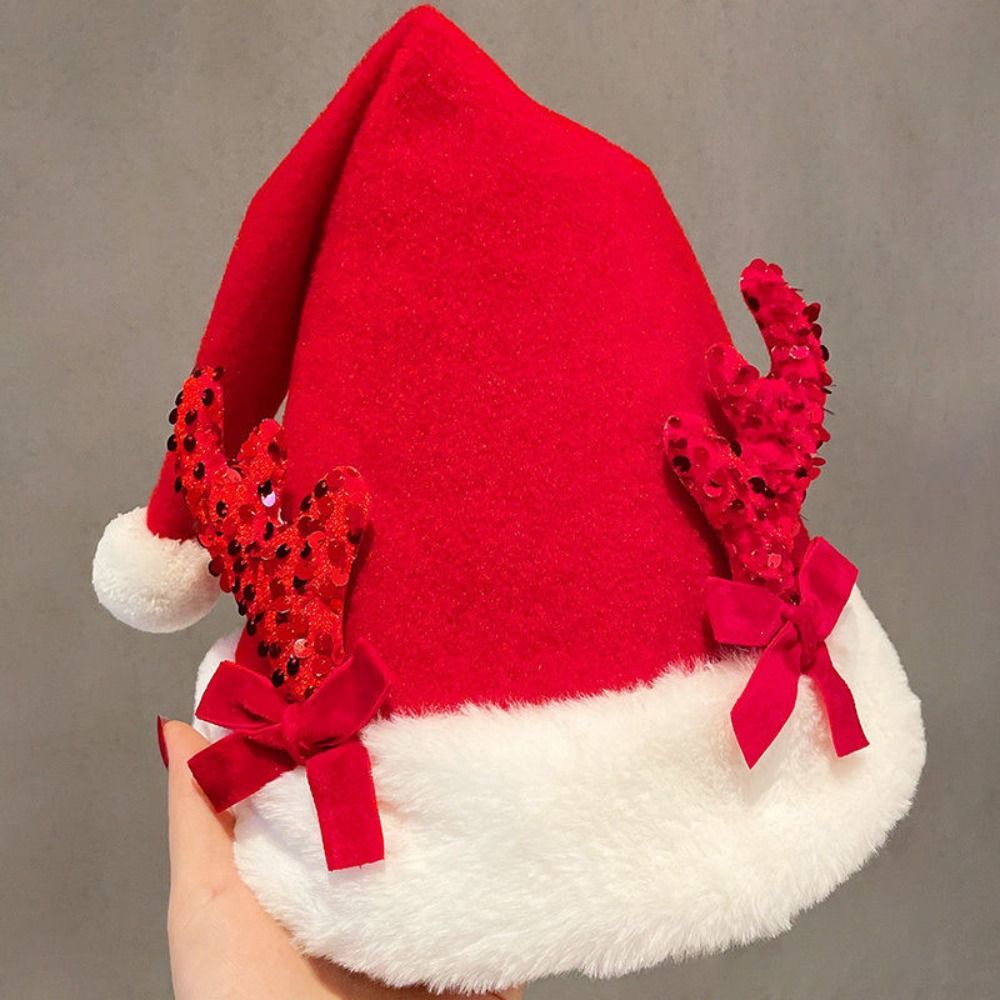 ELLIER quà tặng giáng sinh Giáng Sinh Ông già Noel Mũ giáng sinh Bông tuyết Trang trí Giáng sinh vui vẻ Mũ nhung lông màu đỏ Quà Tặng Mũ đầu lâu Mũ Ông Già Noel Mùa đông/Mùa Thu