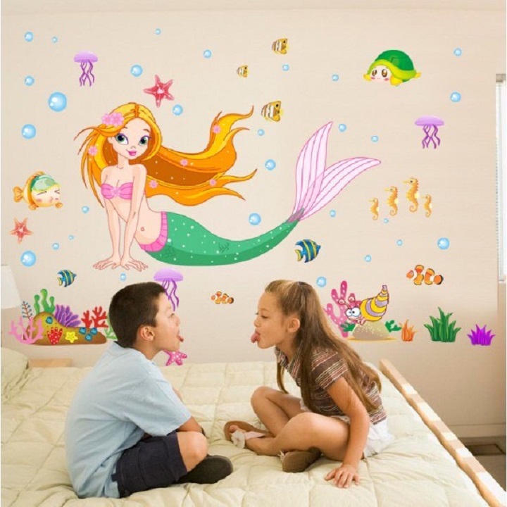 Decal dán tường nàng tiên cá cho bé gái