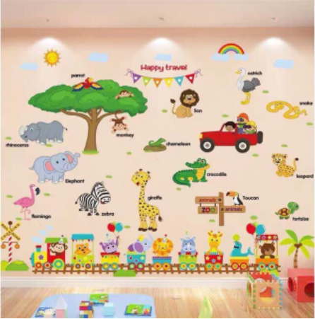 Bộ Decal Ghép hình Thú Tiếng Anh + Xe Lửa Cho Bé ( 2 TẤM )