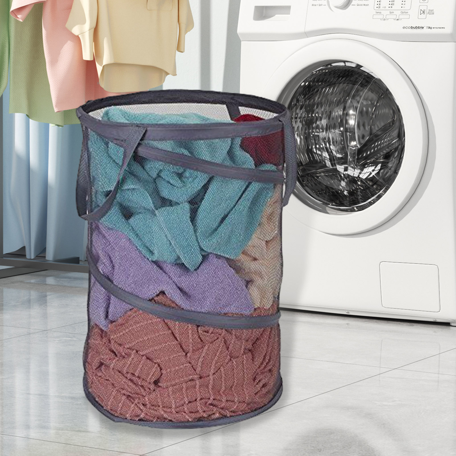 youlianba Dirty Clothes Basket Sturdy Laundry Basket Foldable Mesh Laundry Basket Space-saving Moisture-proof Design with Handle Portable 60l Dirty Clothes Hamper