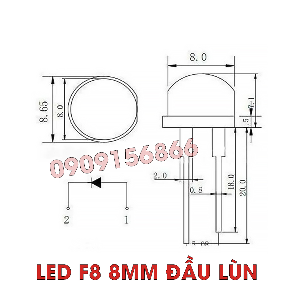 Đèn Led F8 8mm lùn (combo 10 led)