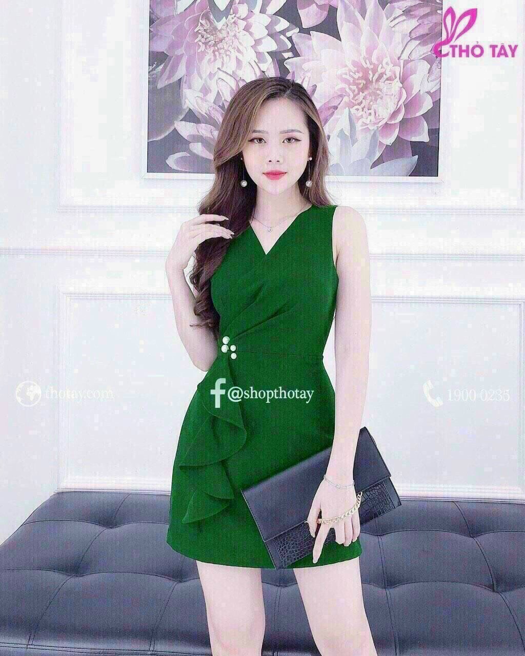Đầm nữ, đầm dự tiệc xếp ly eo đính cườm