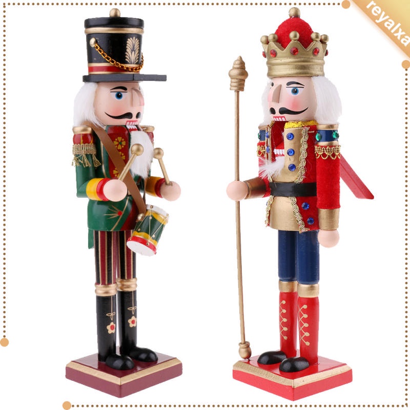 Set 2 mô hình Nutcracker King bằng gỗ trang trí giáng sinh