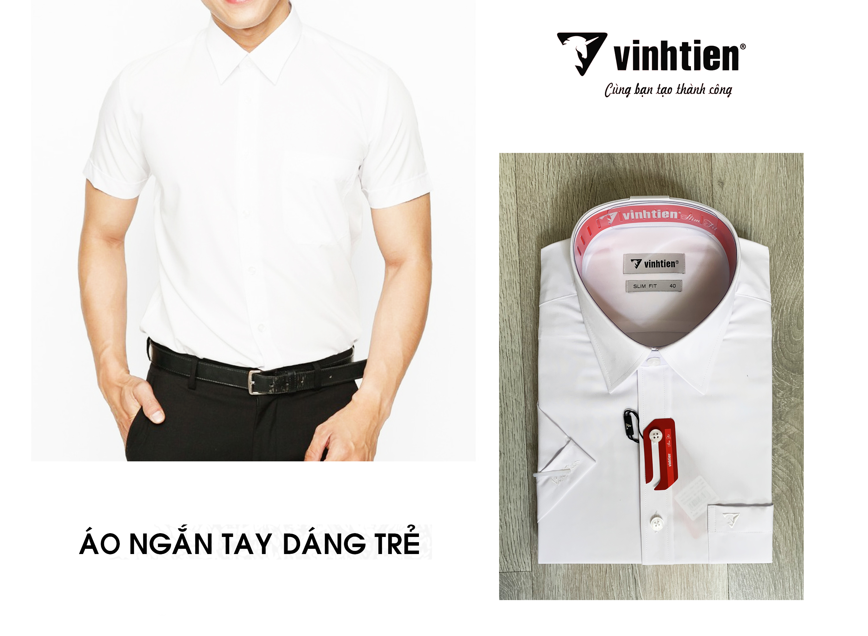 Áo Sơ Mi Nam Cộc Tay Slimfit Vĩnh Tiến Trắng