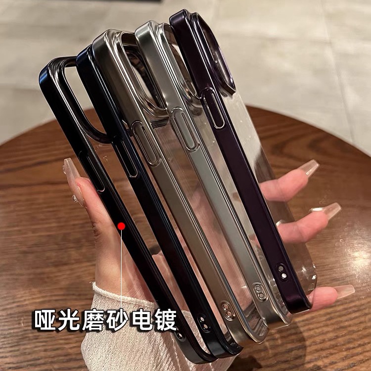 【Matte electroplating/transparent hard case/Titan grey】compatible for iPhone 12 13 14 15 pro max case