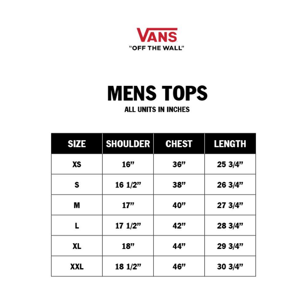 Vans jacket outlet size chart