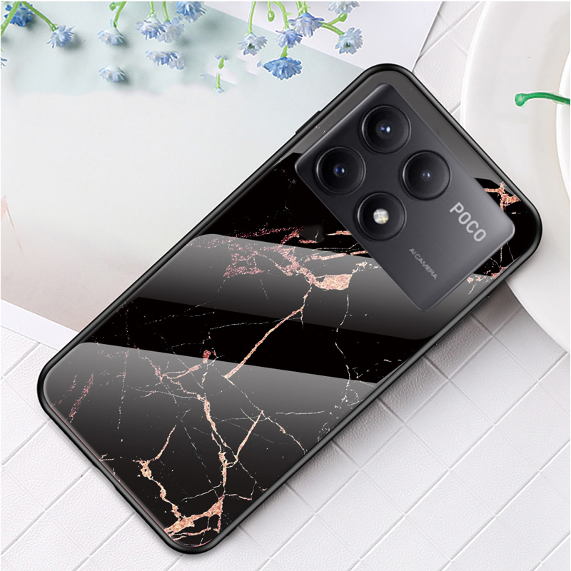 For Xiaomi Poco X6 NEO case Fashion Marble Tempered Glass Protector Soft Frame Silicon For Xiaomi Poco X6 NEO Back Cover Phone Cases. 
