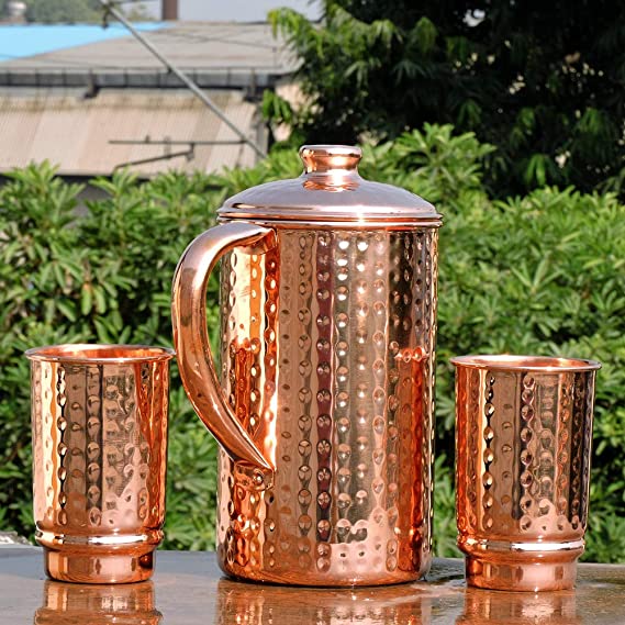 Health Goods In Pure Copper Hammered Water Jug, 2 Hammered Copper Tumblers, Copper Pitcher 1.5 L | Lazada PH