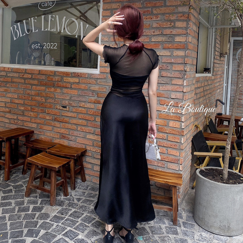 Chân váy lụa dài La Boutique cạp trễ hai lớp cao cấp