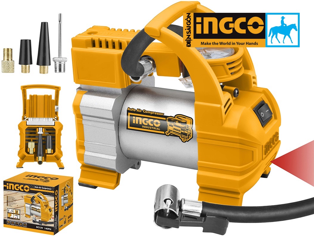Dụng cụ bơm lốp kiểm tra lốp xe hơi ôtô 12V 140PSI INGCO AAC1408