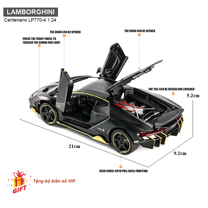 Mô hình xe ô tô Lamborghini Centenario LP770-4 1:24 [TẶNG BIỂN VIP]