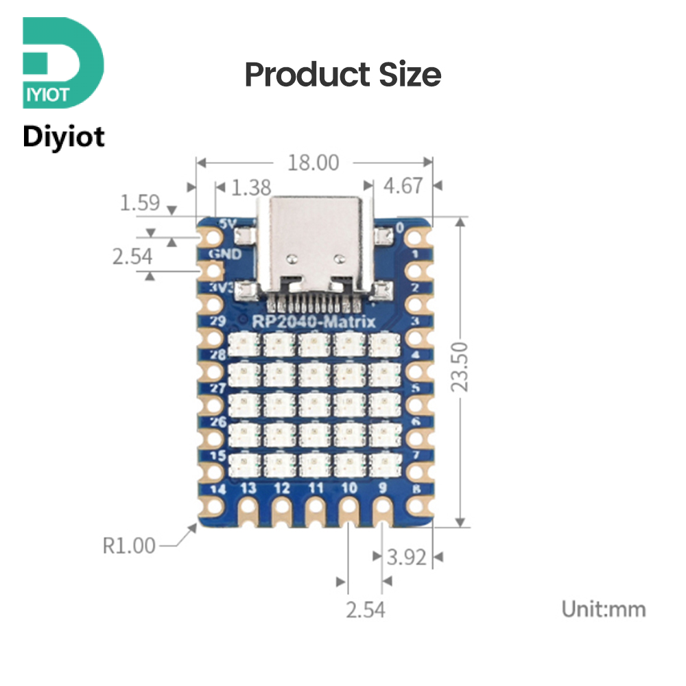 Diyiot RP2040 Mini Development Board 5 * 5 RGB LED Matrix Development Board Module Type-C Connector Support for MicroPython C/C++