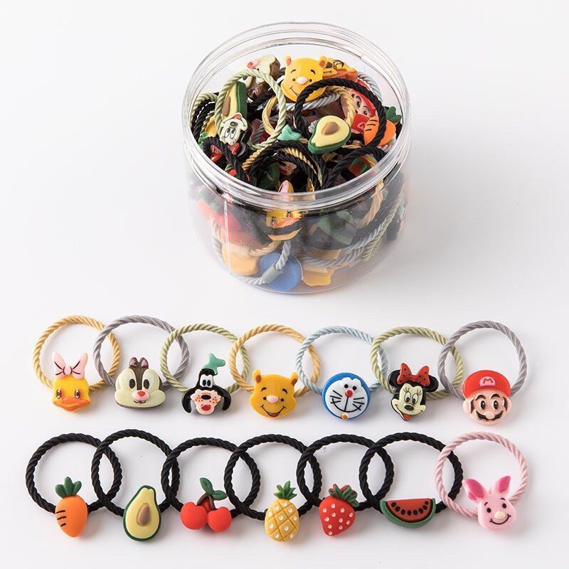 Combo 5-10 dây cột tóc - buộc tóc đính hoa quả hoạt hình siêu cute cho bé pktl0443