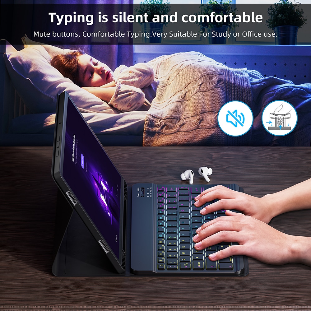 Funda For Samsung Galaxy Tab S7 Fe Case Keyboard For Samsung Tab S6 Lite Case Rainbow Keyboard Mouse For Samsung Tab S7 S8 Case