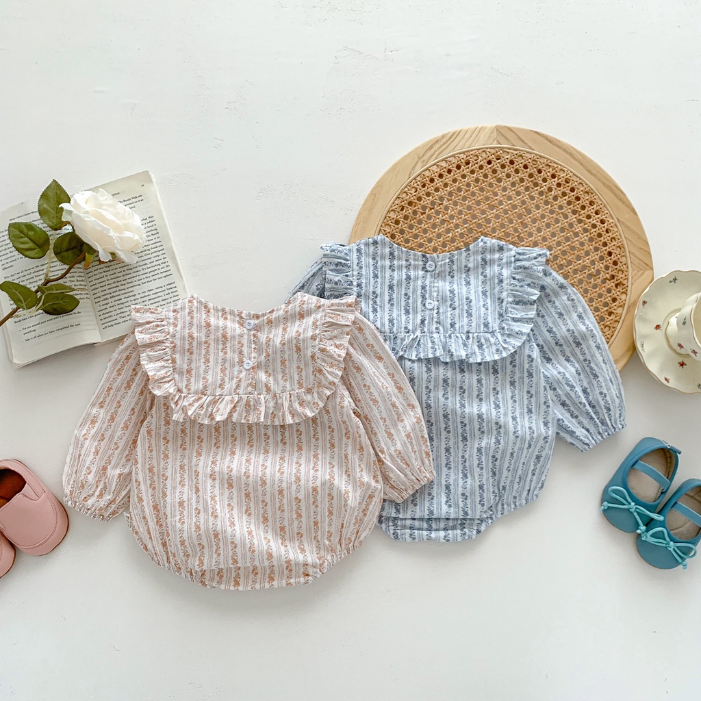 Newborn Baby Girl Bodysuit Baby Ruffled Onesie Long Sleeve Romper