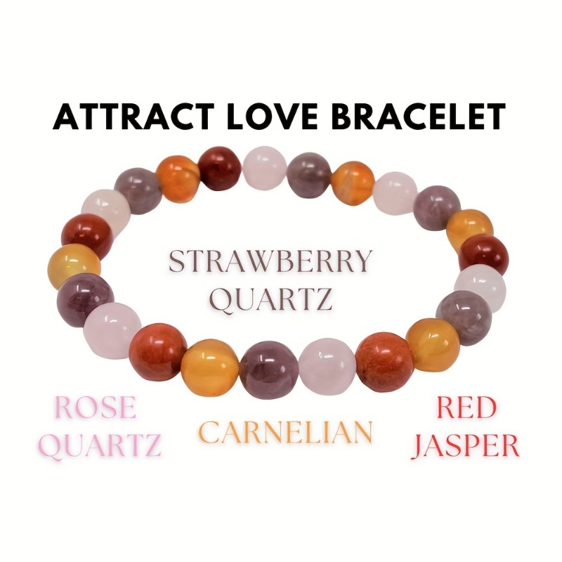 PC Romantic Bracelet Rose Quartz, Carnelian, Strawberry Quartz Red  Jasper Mm Round Love Crystals (Stretch Bracelet, Natural Gemstone  Bracelet)