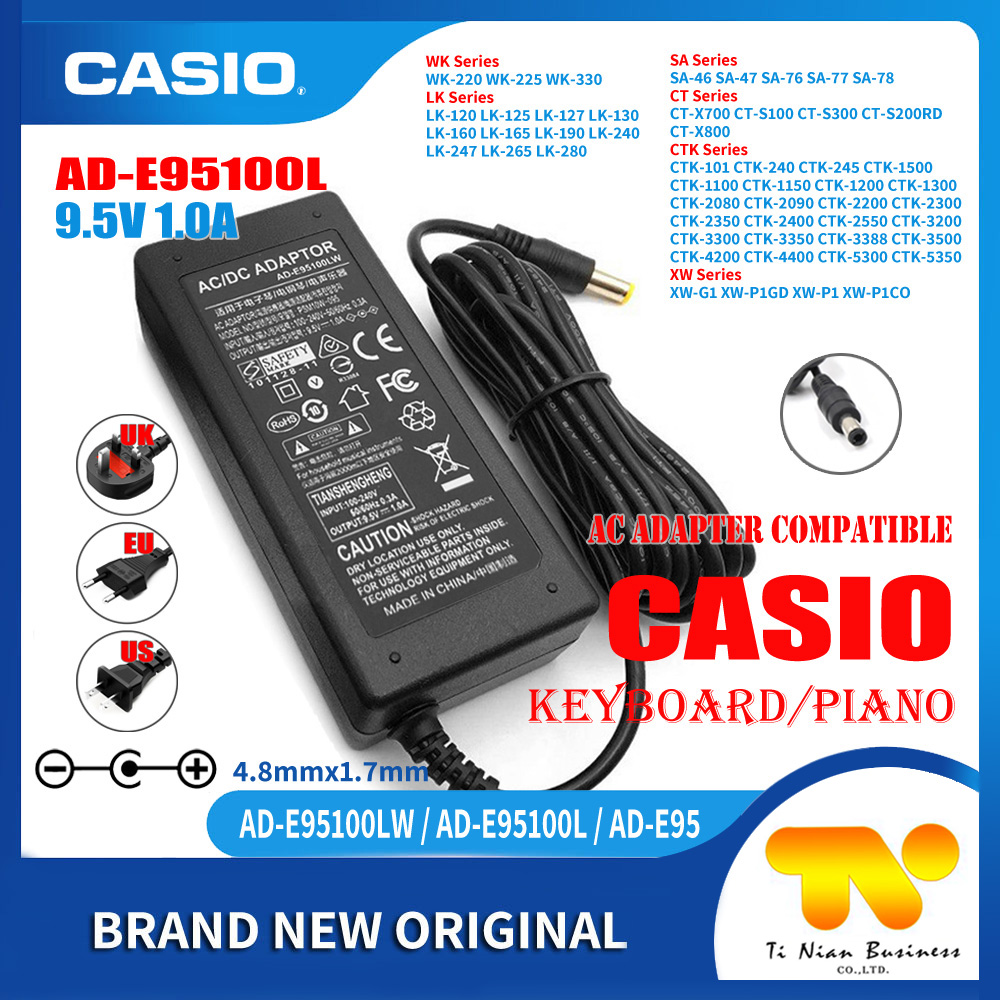 CASIO CTK-1500 KEYBOARD 9.5V 1.0A POWER SUPPLY REPLACEMENT ADAPTER UK 