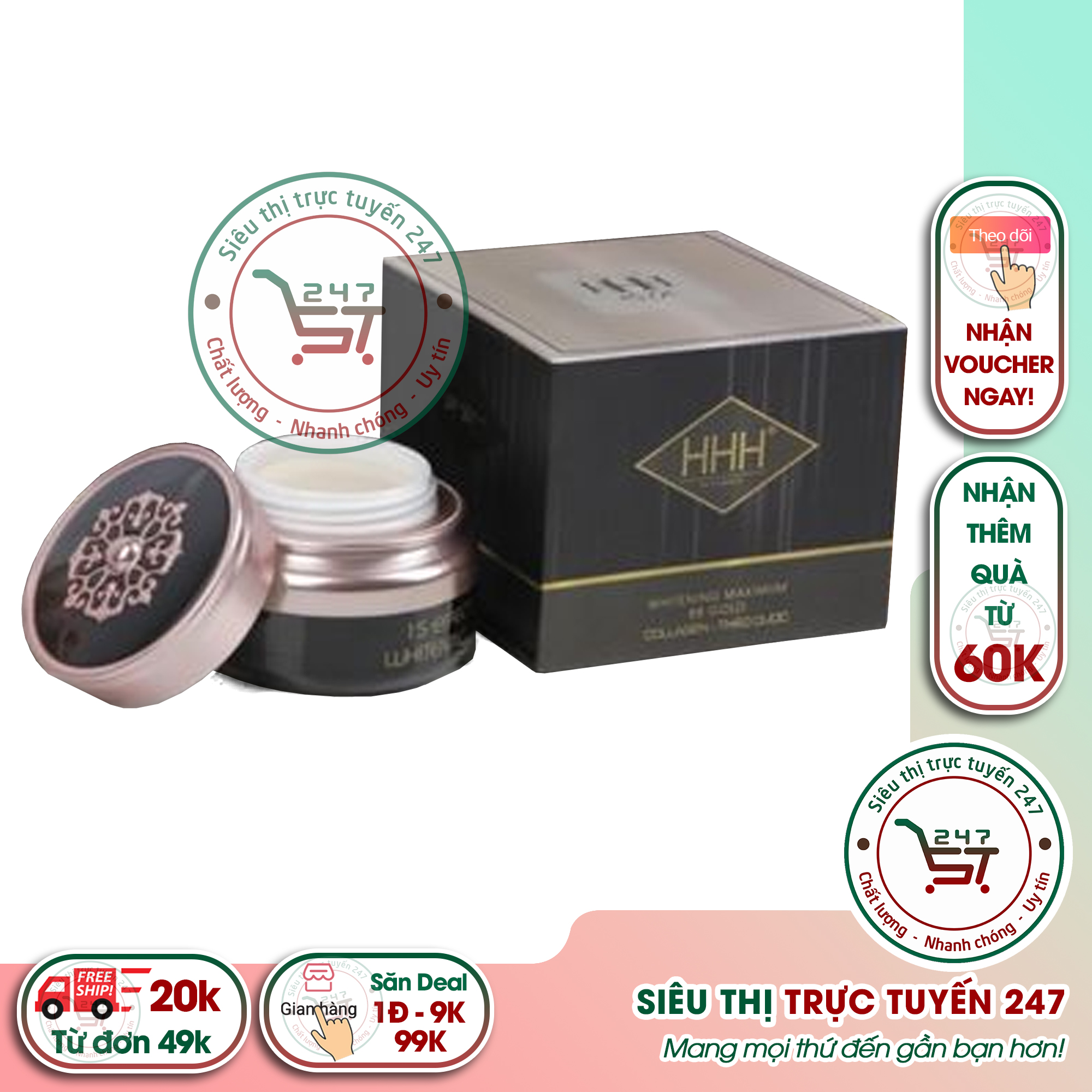 Kem Trắng da mặt đa năng collagen HHH 50g (Đen hồng)
